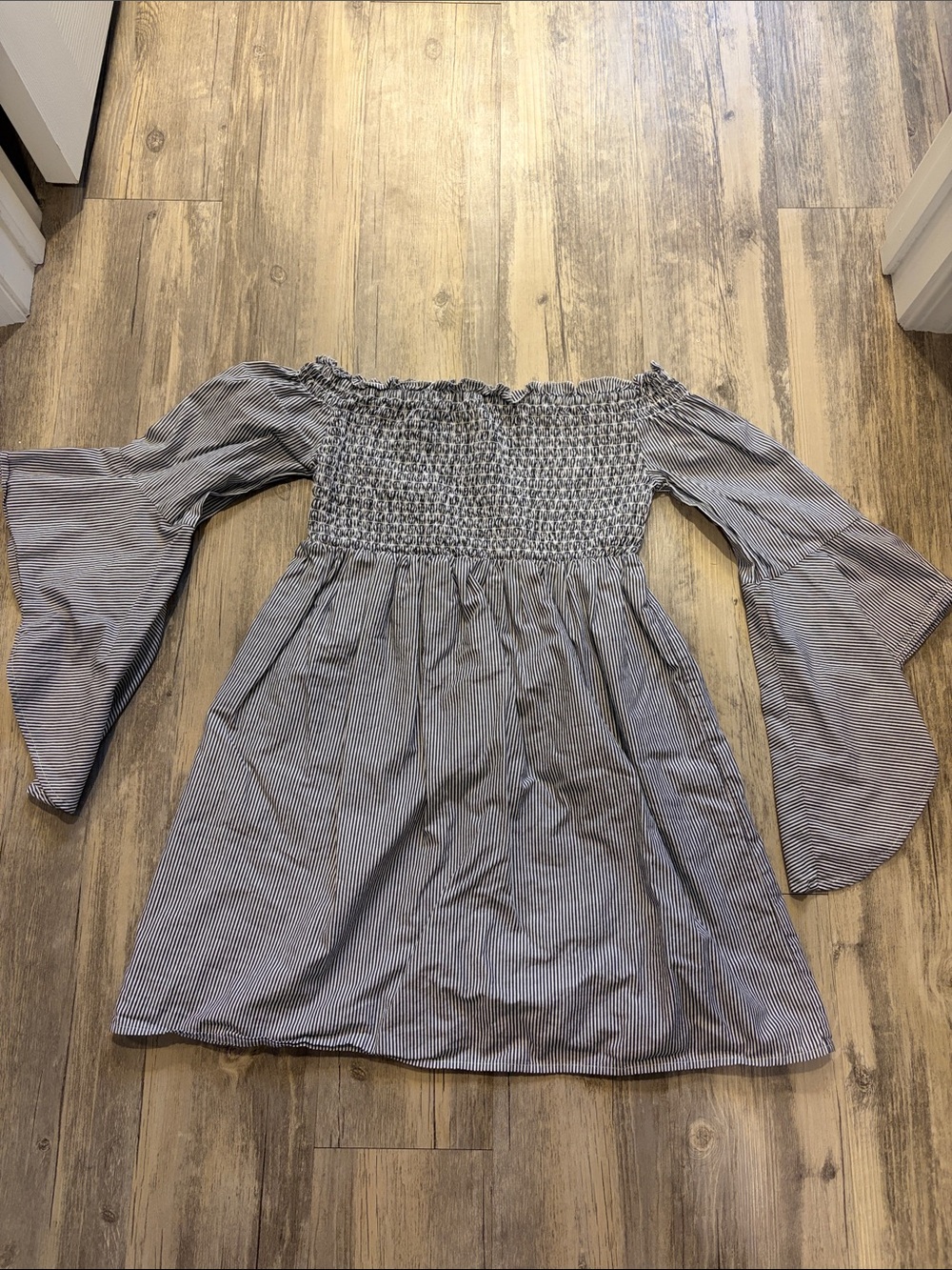 bp Striped Smocked mini dress
